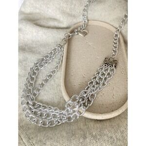 Silver Tone Multi Strand Chain Belt Draped Chunky Link‎ Y2K Style Heart Charm